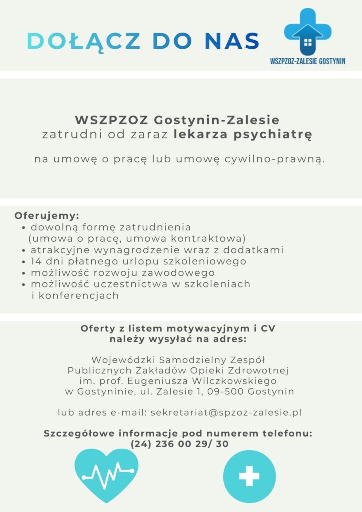 Ogłoszenie o pracę – Lekarz Psychiatra